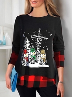 Casual Winter Christmas Knitted Daily Loose Crew Neck H-Line Regular Tops for Women