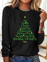 Casual Winter Christmas Polyester Cotton Regular Fit Crew Neck Regular H-Line Regular T-shirt for Women