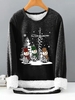 Casual Winter Christmas Snowman Micro-Elasticity Household Loose Crew Neck Regular H-Line Sweatshirts for Women