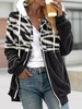 Casual Zebra Winter Zipper Loose Fluff/Granular fleece fabric Regular H-Line Medium Elasticity Teddy Jacket for Women