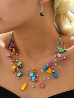 Color Block Boho All Season Vacation Beading Resin Layer Sets Necklaces for Women