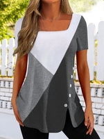 Color Block Loose Jersey Square Neck Tunics