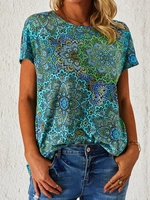 Cotton-Blend Casual Fit Floral Design T-Shirts & Tees