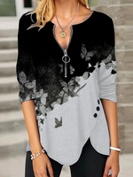 Cotton-Blend Color Block Fit V Neck Tunics