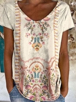 Cotton-Blend Loose Vacation T-Shirts & Tees