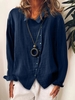 Cotton Crew Neck Solid Loose Blouses