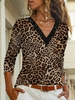 Cotton V Neck Leopard Casual Tops