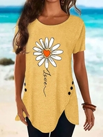 Crew Neck Casual Loosen Floral Tunics