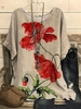 Crew Neck Loose Casual Floral Blouses