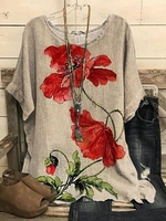Crew Neck Loose Casual Floral Blouses