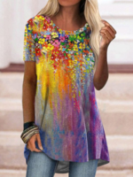 Crew Neck Loosen Floral T-Shirts & Tees