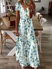 Fit Floral Jersey V Neck Maxi Dresses