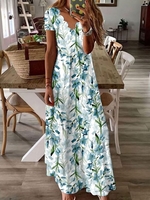 Fit Floral Jersey V Neck Maxi Dresses