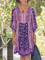 Fit V Neck Half Sleeve Casual Midi Dresses