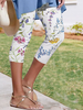 Floral All Season Vacation Knitted Natural Tight Elastic Band T-Line Regular Leggings for Women