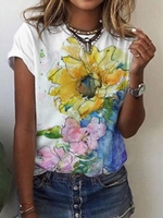 Floral Loose Casual T-Shirts & Tees