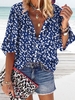 Floral Stand Collar Buttoned Vacation Polyester Fibre Blouses