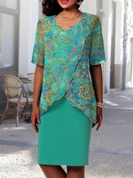 Floral Summer Elegant Cotton-Blend Regular Fit Cross Formal Dress No Semiformal Dresses for Women