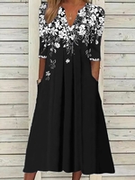 Floral Summer Elegant Polyester Natural Lightweight Loose Long A-Line Dresses for Women