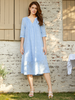 Floral Summer Linen Buttoned Natural Micro-Elasticity Vacation Maxi Half Open Collar Dresses for Women