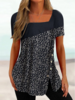 Floral Summer Vacation Spandex Square neck Micro-Elasticity Daily Short sleeve Mid-long T-shirts for Women