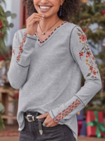 Floral V Neck Casual T-Shirts & Tees - Anniecloth