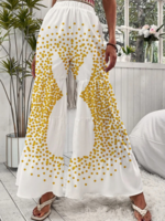 Geometric All Season Vacation Micro-Elasticity Loose 1 * Panty Long Culottes A-Line Pants for Women