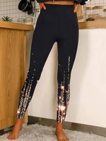 Geometric Casual Autumn Mid-weight High Elasticity Daily Jersey Tight Long Leggings for Women