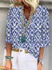 Geometric V Neck Polyester Fibre Loose Blouses