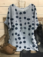 Linen Vacation Polka Dots Blouses