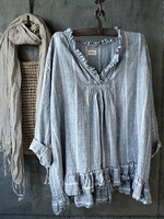 Long Sleeve V Neck Linen Shirt