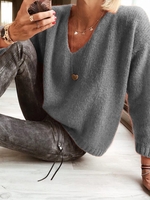 Long Sleeve V Neck Wool Blend Sweaters