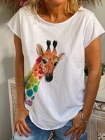 Loose Crew Neck Animal T-Shirts & Tees