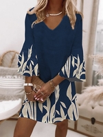 Loose Flare Sleeve V Neck Casual Mini & Short Dresses