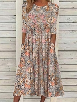 Loose Floral Polyester Fibre Casual Maxi Dresses