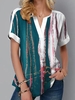 Loose Printed V Neck Cotton-Blend Auto-Clearance