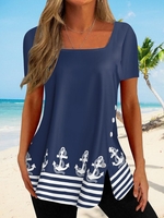 Loose Vacation Square Neck Jersey Tunics