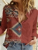 Shirt Collar Raglan Sleeve Tribal Ethnic Auto-Clearance