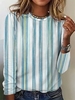 Striped Casual Spring/Fall Daily Loose Jersey H-Line Regular NL T-shirts for Women