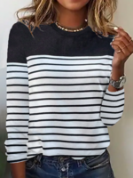 Striped Casual Spring/Fall Daily Standard Crew Neck Regular H-Line Regular T-shirts for Women