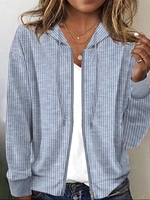 Striped Casual Spring/Fall Natural Daily Loose Jersey Long Sleeve Regular Jackets for Women