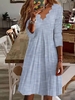 Striped Casual Spring/Fall V neck Daily Jersey Midi Long Sleeve Regular Dresses for Women