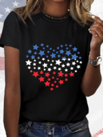 Summer Simple Heart/Cordate Micro-Elasticity Daily Short Sleeve Regular H-Line Regular T-shirts for Women