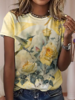 Summer Simple Yellow floral Loose Short Sleeve Crew Neck Regular Mother&0s Day Regular T-shirts for Women