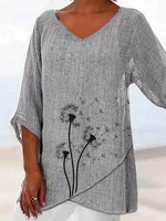 V Neck Casual Loose Printed Blouses