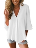 V Neck Casual Loosen Solid Blouses