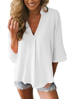 V Neck Casual Loosen Solid Blouses