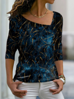 V Neck Cotton Blends Casual T-Shirts & Tees - Anniecloth