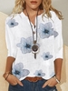 V Neck Floral Casual Loose Half Sleeve Blouses