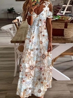 V Neck Floral Jersey Vacation Maxi Dresses